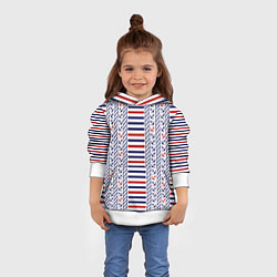 Толстовка-худи детская Полосатый морской орнамент с якорями, цвет: 3D-белый — фото 2