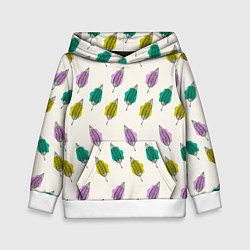 Толстовка-худи детская Листья на пятнах, цвет: 3D-белый
