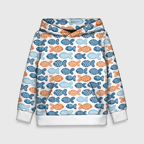 Детская толстовка Разноцветные рыбы на белом / 3D-Белый – фото 1