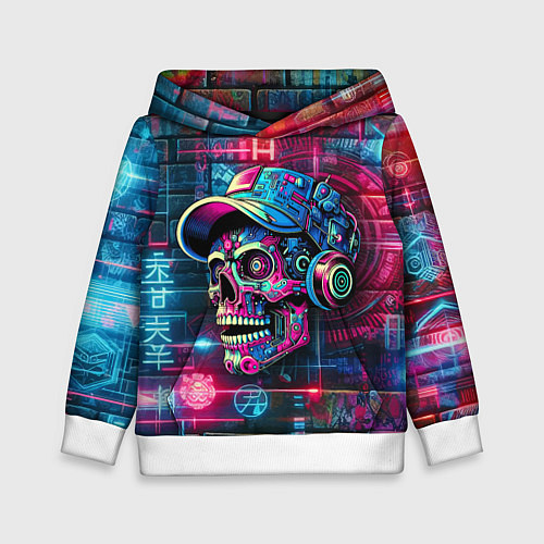 Детская толстовка Кибер чувак череп на фоне граффити - нейроарт / 3D-Белый – фото 1