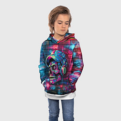 Толстовка-худи детская Кибер чувак череп на фоне граффити - нейроарт, цвет: 3D-белый — фото 2