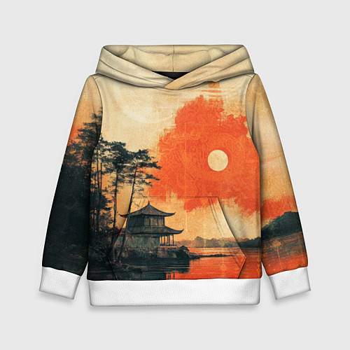 Детская толстовка Рыбацкий дом на закате / 3D-Белый – фото 1