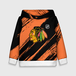 Детская толстовка Чикаго Блэкхокс - фон с оранжевыми потертостами