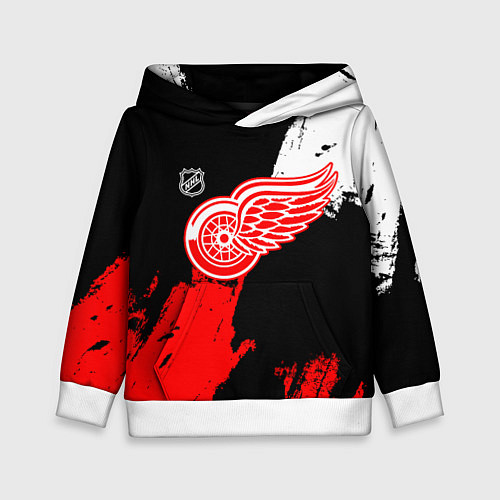 Детская толстовка Детройт Ред Уингз - брызги краска на черном фоне / 3D-Белый – фото 1