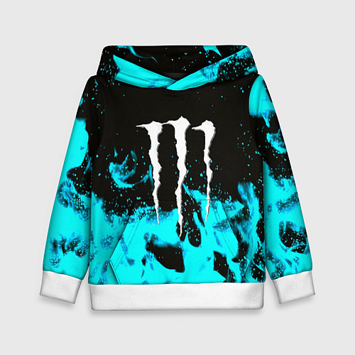 Детская толстовка Monster energy голубой огонь / 3D-Белый – фото 1