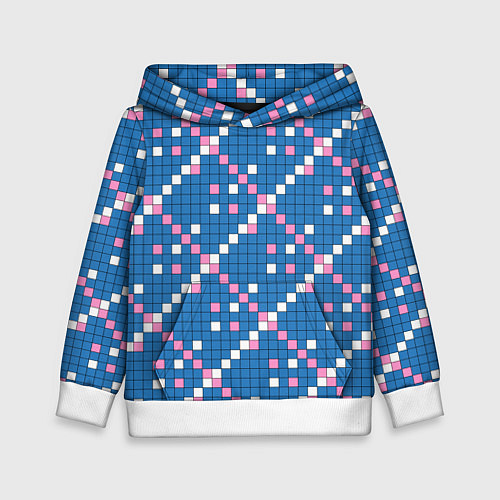 Детская толстовка Синяя розовая с белым плитка / 3D-Белый – фото 1