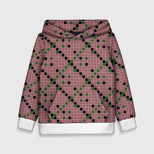 Детская толстовка Коричневая с черным и зеленым плитка / 3D-Белый – фото 1