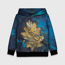 Толстовка-худи детская Осенний лист с каплями акварельный - крупный арт, цвет: 3D-черный