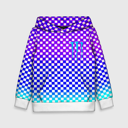 Детская толстовка Monster шахматная клетка градиент / 3D-Белый – фото 1