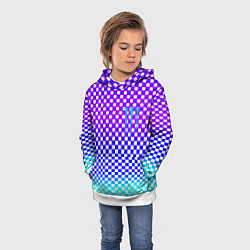 Толстовка-худи детская Monster шахматная клетка градиент, цвет: 3D-белый — фото 2