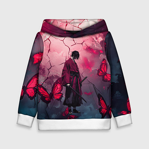 Детская толстовка Одинокий самурай среди бабочек / 3D-Белый – фото 1