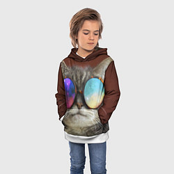 Толстовка-худи детская A Cat with multicolored glasses, цвет: 3D-белый — фото 2