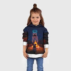 Толстовка-худи детская Собака и летающий монстр перед костром, цвет: 3D-белый — фото 2