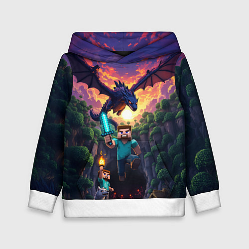 Детская толстовка Дракон края и Стив - Майнкрафт арт / 3D-Белый – фото 1
