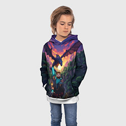 Толстовка-худи детская Дракон края и Стив - Майнкрафт арт, цвет: 3D-белый — фото 2