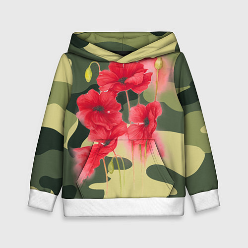 Детская толстовка Камуфляж с маками / 3D-Белый – фото 1