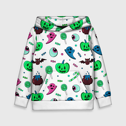 Детская толстовка Halloween light green pumpkin - паттерн / 3D-Белый – фото 1