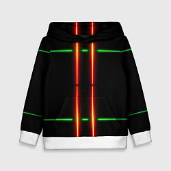 Толстовка-худи детская Neon green black red line, цвет: 3D-белый