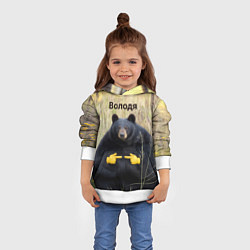 Толстовка-худи детская Володя - мишка, цвет: 3D-белый — фото 2