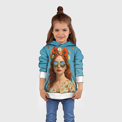 Толстовка-худи детская Девушка в очках, цвет: 3D-белый — фото 2
