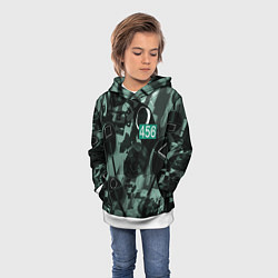 Толстовка-худи детская Номер 456 на фоне масок игры в кальмара, цвет: 3D-белый — фото 2