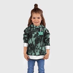 Толстовка-худи детская Номер 456 на фоне масок игры в кальмара, цвет: 3D-белый — фото 2