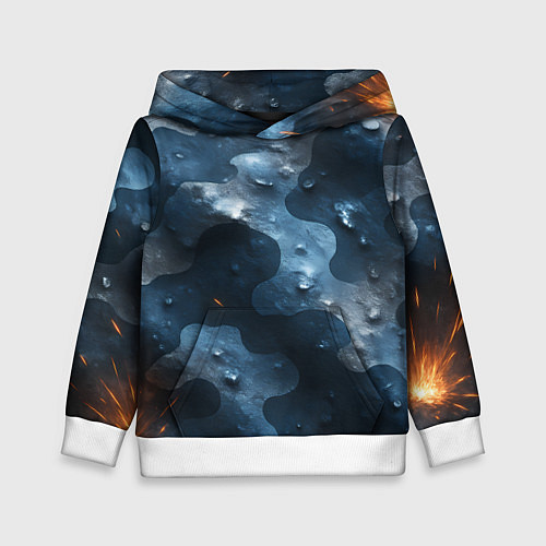 Детская толстовка Синий камуфляж с каплями / 3D-Белый – фото 1