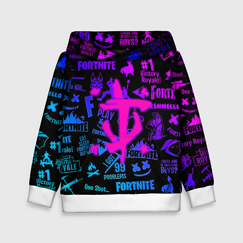 Детская толстовка Fortnite x doom neon logo / 3D-Белый – фото 1