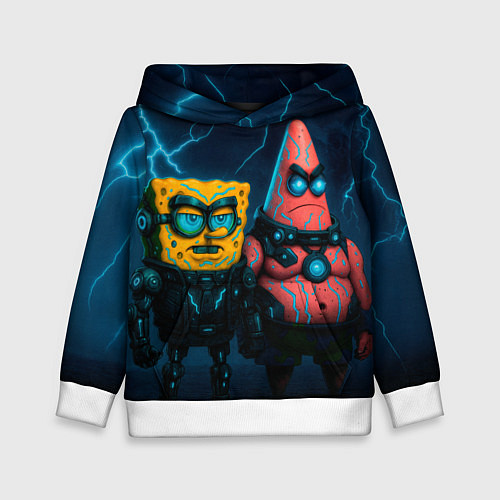 Детская толстовка Спанч Боб и Патрик киберпанк / 3D-Белый – фото 1