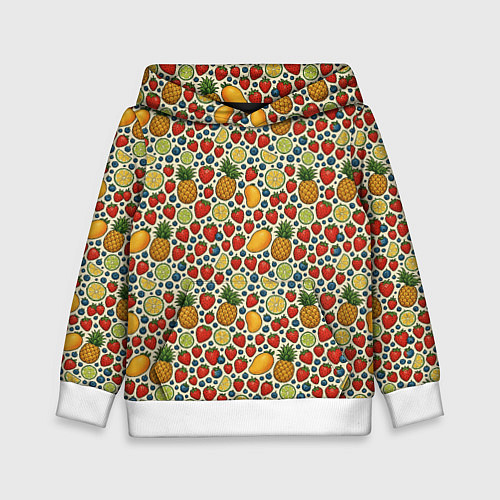 Детская толстовка Фрукты и ягоды в паттерне / 3D-Белый – фото 1