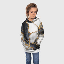 Толстовка-худи детская Мрамор белый и черный с золотом, цвет: 3D-белый — фото 2