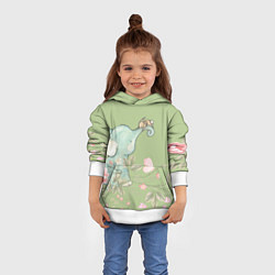 Толстовка-худи детская Слоненок с зайчиком в цветах на зеленом, цвет: 3D-белый — фото 2