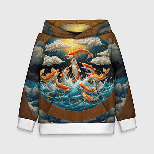 Детская толстовка Большие золотистые рыбы выпрыгивают из воды / 3D-Белый – фото 1