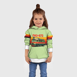 Толстовка-худи детская Ретро автобус ПАЗ-672 поп-арт, цвет: 3D-белый — фото 2