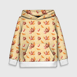 Толстовка-худи детская Хеллоуин с тыквой и листьями, цвет: 3D-белый