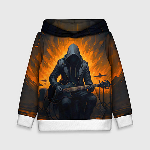 Детская толстовка Гитарист играющий в пламени / 3D-Белый – фото 1