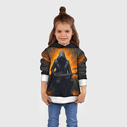 Толстовка-худи детская Гитарист играющий в пламени, цвет: 3D-белый — фото 2