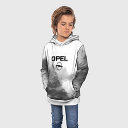 Толстовка-худи детская Opel на сером абстрактном фоне, цвет: 3D-белый — фото 2
