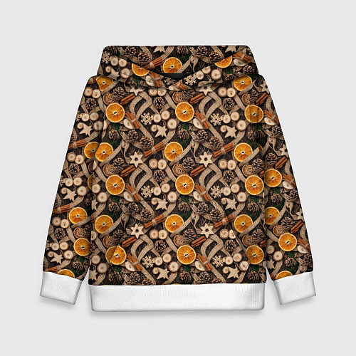 Детская толстовка Новогодний орнамент с корицей и дольками апельсина / 3D-Белый – фото 1