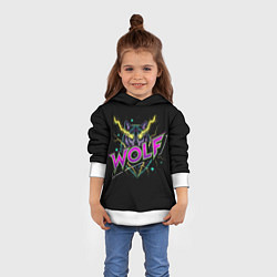 Толстовка-худи детская Голова волка со светящимися желтыми глазами, цвет: 3D-белый — фото 2