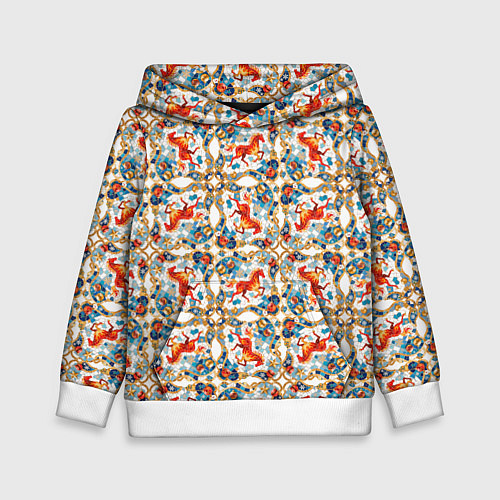 Детская толстовка Орнамент с лошадью - символом Нового 2026 года / 3D-Белый – фото 1