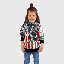 Толстовка-худи детская Орел на фоне американского флага USA, цвет: 3D-черный — фото 2