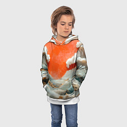 Толстовка-худи детская Японский пейзаж абстракция, цвет: 3D-белый — фото 2