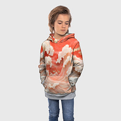 Толстовка-худи детская Японские красные волны, цвет: 3D-меланж — фото 2
