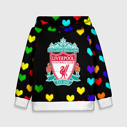 Толстовка-худи детская Ливерпуль пиксельные сердца, цвет: 3D-белый