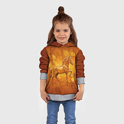 Толстовка-худи детская Лошадь из желтого янтаря, цвет: 3D-меланж — фото 2
