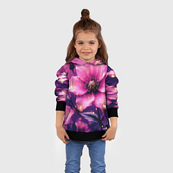 Толстовка-худи детская Волшебный розовый цветок с искрами, цвет: 3D-черный — фото 2