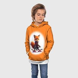 Толстовка-худи детская Cyber fox cub is a cool skateboarder - ai art, цвет: 3D-белый — фото 2