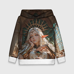 Толстовка-худи детская Беловолосая королева эльфов на троне, цвет: 3D-белый
