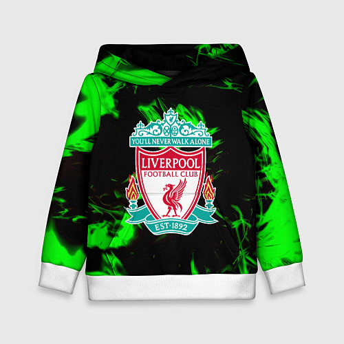 Детская толстовка Liverpool зеленый огонь текстура / 3D-Белый – фото 1